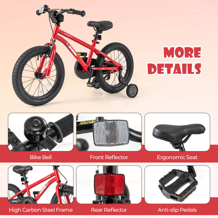 Costway 16-inch Kid's Bike For 4-7 Years Old With Adjustable Saddle & Anti-slip Handlebar Red