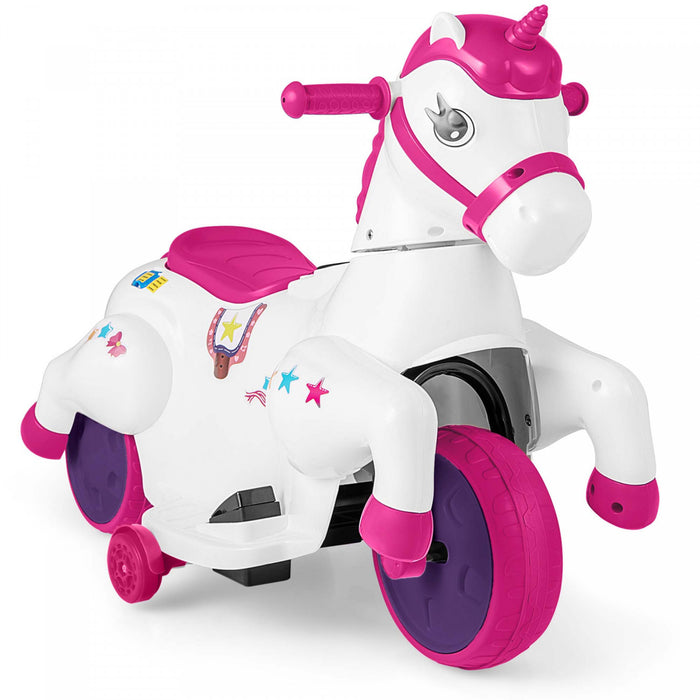 Costway 12v Kids Ride On Unicorn Toy With Training Wheels Music One-button Start Horse Toy Red