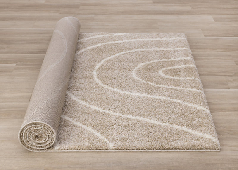 Fairmont Taupe Cream Curved Lines Rug, 7'10\" x 10'6\" Indoor Area Rug
