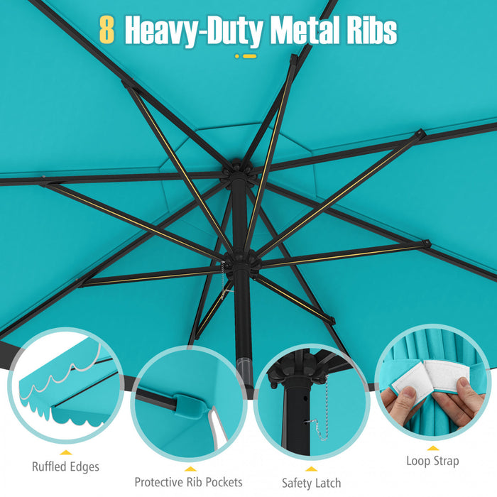 Costway 10 FT Patio Umbrella with Crank Tilt Adjustment Ruffles Vented Top 8 Ribs Blue