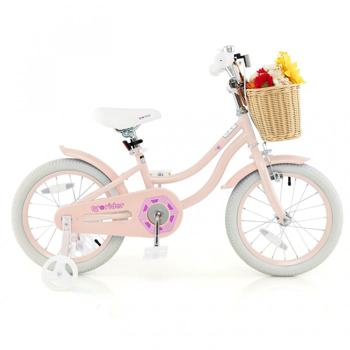 Costway 16\" Kid's Bike With Training Wheels Adjustable Handlebar Seat Handbrake Pink