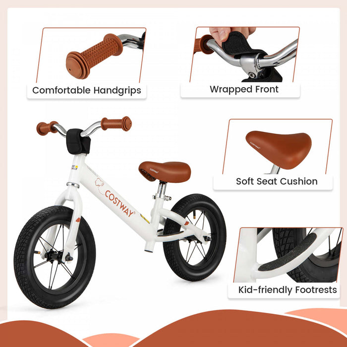 Costway 12 Inch Toddler Balance Bike No Pedal Training Bicycle With Inflatable Rubber Tires White