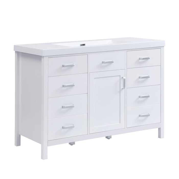Resina 48 Inch Single Sink Bathroom Vanity with Resin Sink and 6 Drawers, White