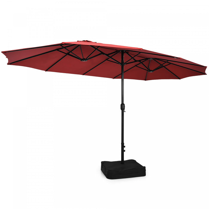 Costway 15FT Double-Sided Twin Patio Umbrella Outdoor Market W/ Crank & Base Wine