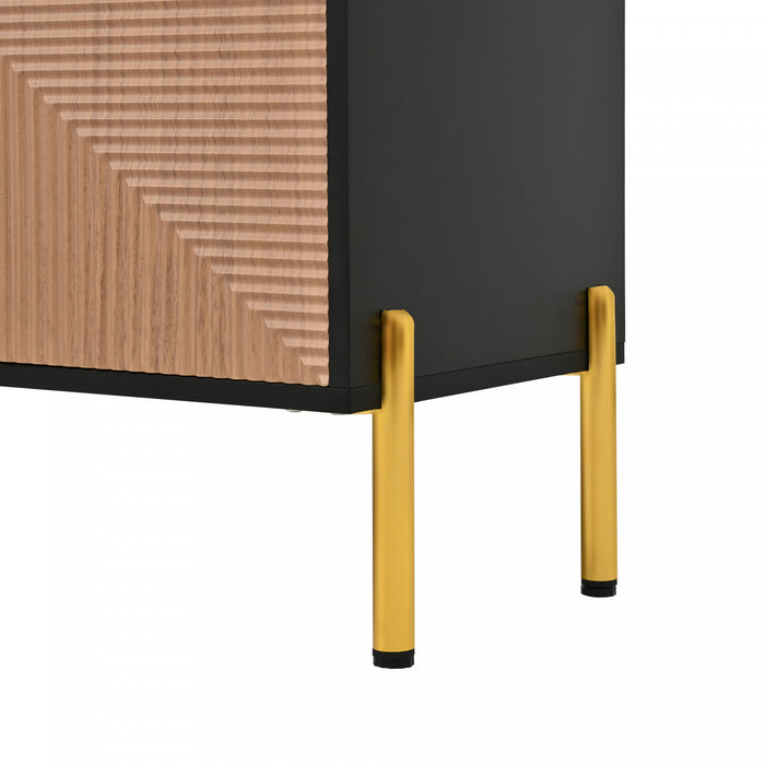 Arcadia 70.5 Inch Modern TV Cabinet with Textured Doors and Gold Legs, Black/Wood