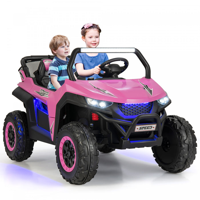 Costway 12v 2-seater Kids Ride On UTV RC Electric Vehicle Suspension W/ Lights & Music