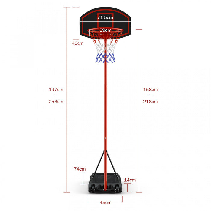 Costway Height-adjustable Basket Hoop, Portable Backboard System Stand With 2 Wheels, Fillable Base, Weather-resistant Nylon Net