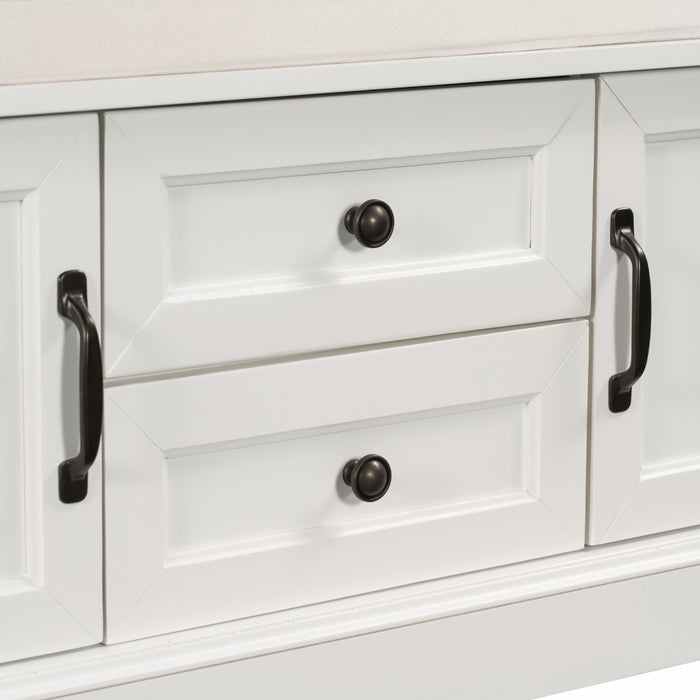 Boyce Solid Wood Storage Bench With 4-door Shoe Cabinet With Cushion - White