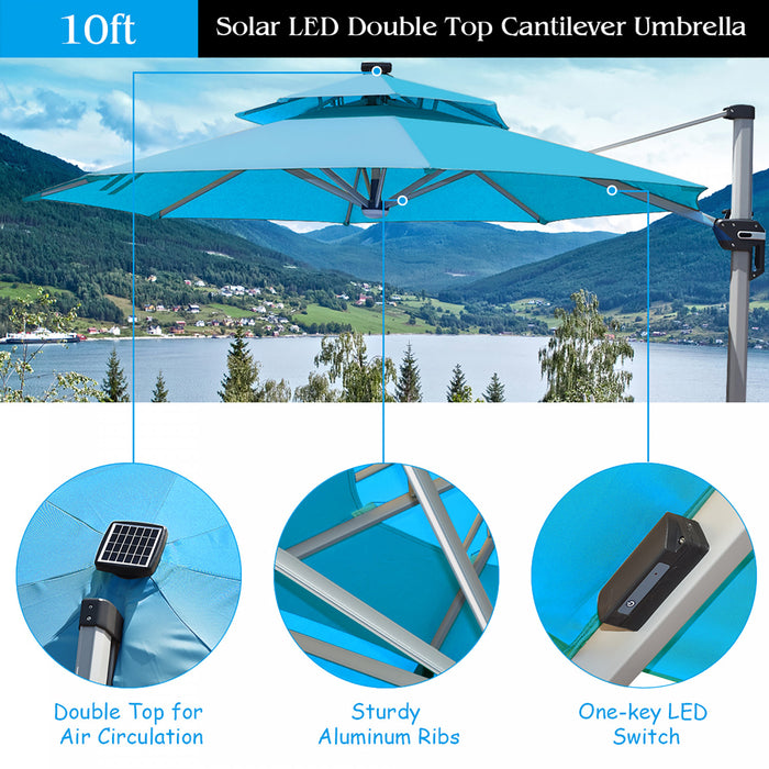Costway 10ft Solar LED Patio Umbrella 360Degree Rotation Turquoise W/USB