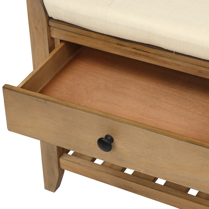 Stephanie Pine Wood Shoe Rack Bench With Cushioned Seat With Storage Drawers - Old Pine