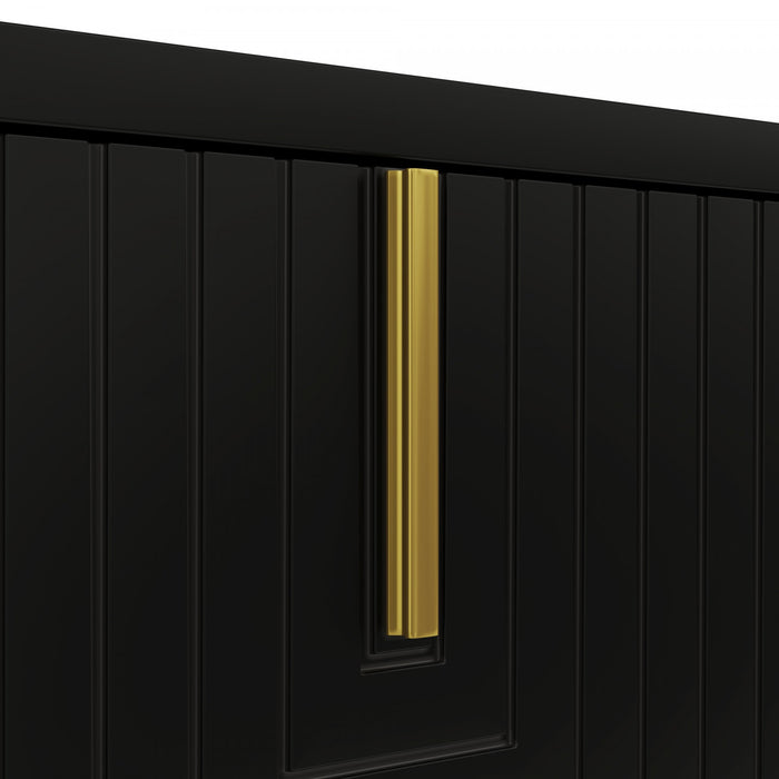 Aspect 63 Inch TV Stand with Textured Doors and Gold Legs, Black