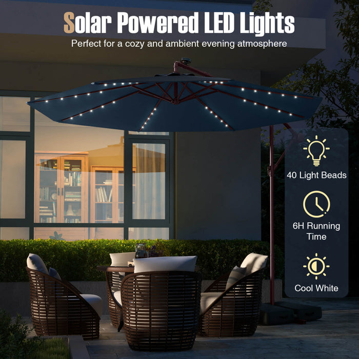 Costway Patio 10FT Hanging Offset Umbrella 32 LED Lights Sand Bag Outdoor Cross Base