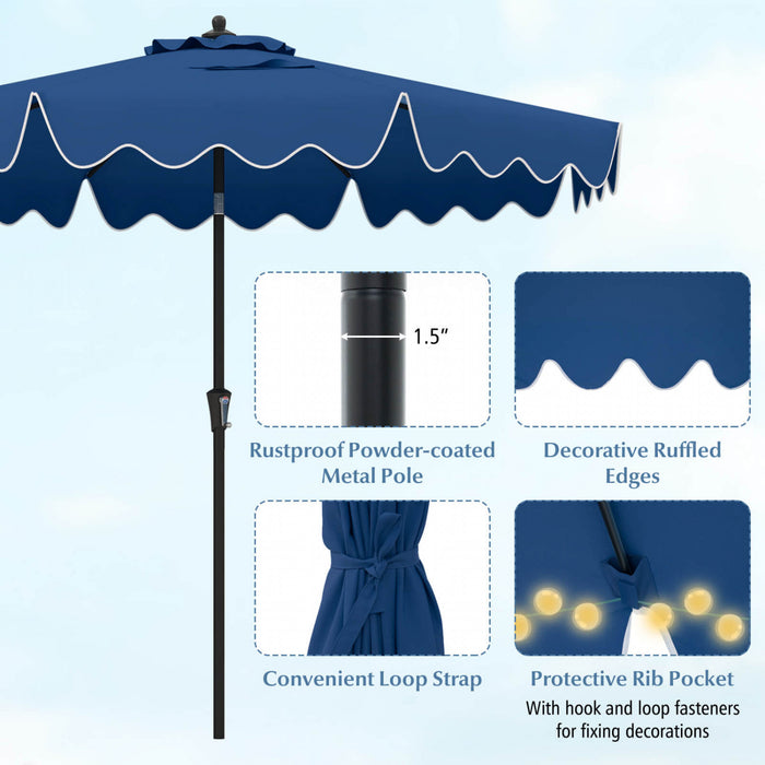 Costway 9 FT Patio Umbrella 2-Tier Market Table Umbrella with Sun-Protective Canopy Navy