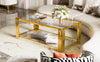 Aria 47.5 Inch Modern Rectangular Coffee Table with Asymmetrical Gold Frame and Glass Top, Transparent | Aria Table Basse Rectangulaire Moderne 47.5 po avec Cadre Asymetrique Dore et Plateau Verre, Transparent