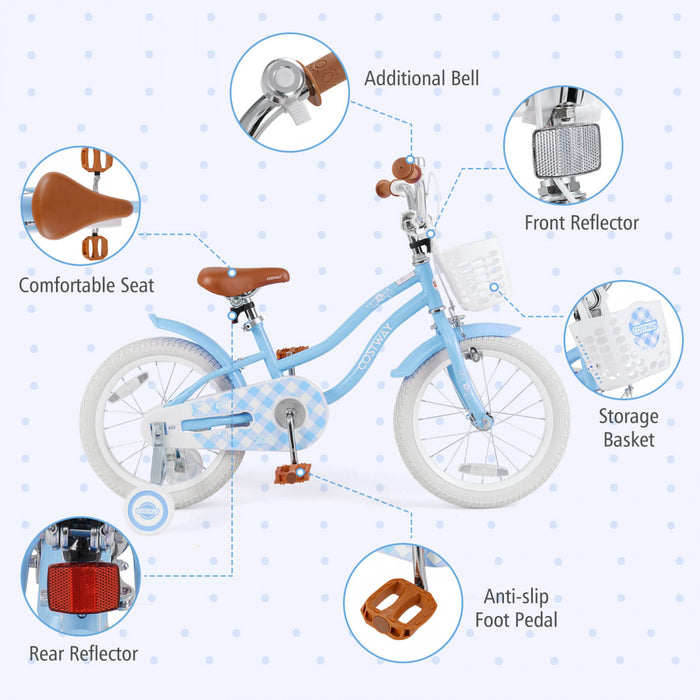 Costway 16\" Kids Bike Toddler Adjustable Bicycle With Training Wheel For 4-7 Years Old Girl Blue