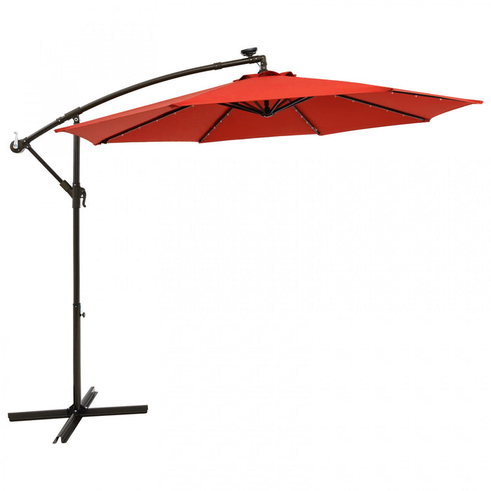 Costwsy 10 Ft Patio Solar LED 40 Lights Offset Umbrella Crank Cross Base Wine Orange