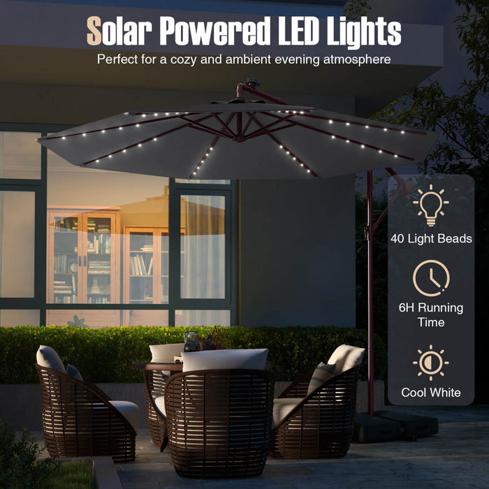 Costway Patio 10FT Hanging Offset Umbrella 32 LED Lights Sand Bag Outdoor Cross Base Dark Gray