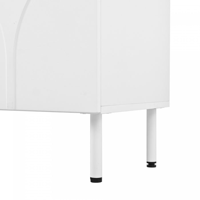 Serene 70.8 Inch Modern TV Cabinet with Curved Line Doors and Metal Legs, White