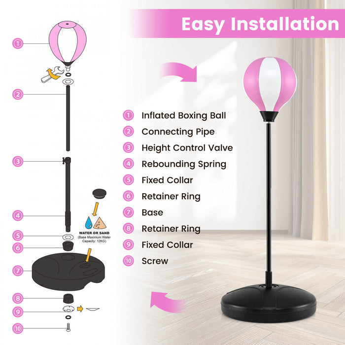 Costway Kids Punching Bag Toy Set Adjustable Stand Boxing Glove Speed Ball With Pump Pink