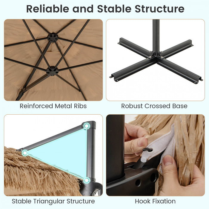 Costway 9.5 FT Cantilever Hula Tiki Thatch Patio Umbrella with Vented Top, 8-Layer Thatch