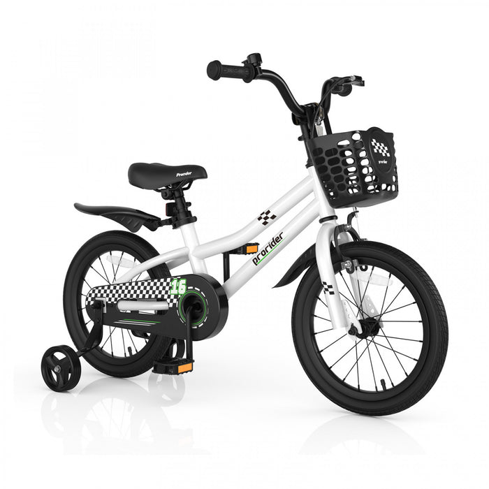 Costway 16\" Kid's Bike With Removable Training Wheels & Basket For 4-7 Years Old White
