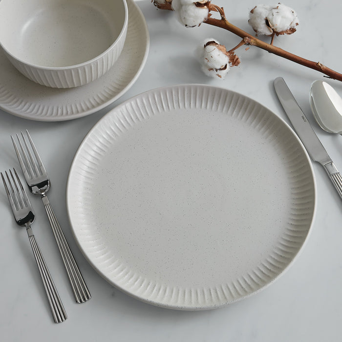 H2K Sesame 12-Piece Embossed Stoneware Dinnerware Set
