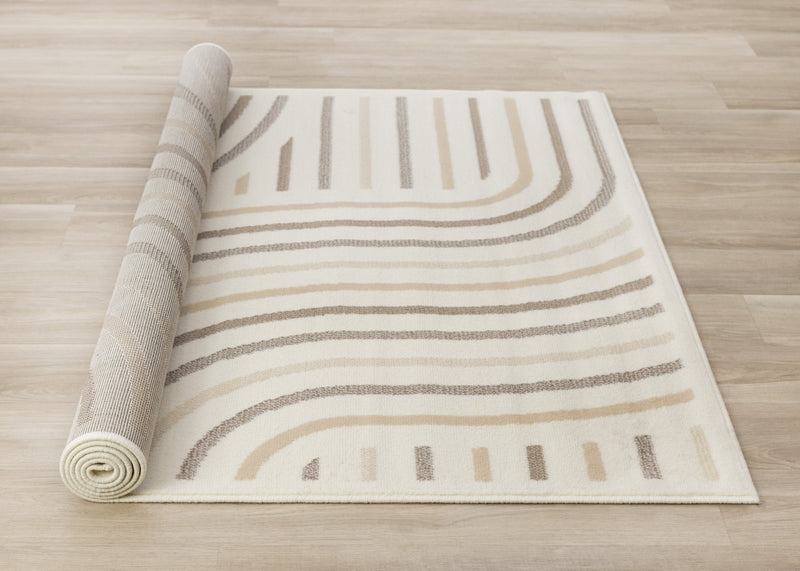 Florence Cream Beige Brown Curved Lines Design Rug, 2'7\" x 4'11\" Indoor Area Rug