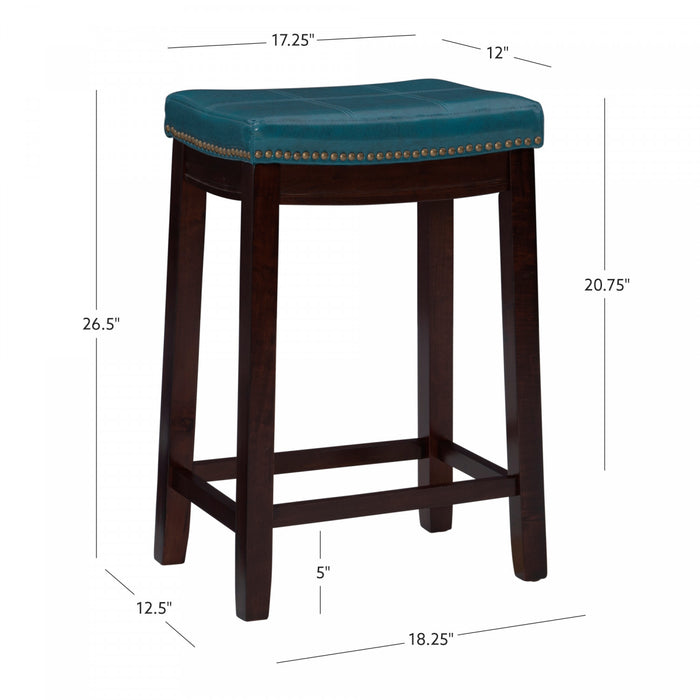 Claridge Faux Leather Backless Counter-Height Stool - Blue