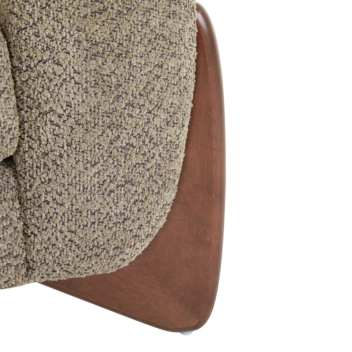 Tuxor Modern Upholstered Boucle Arm Chair with Tuxedo Design, Light Brown, Walnut