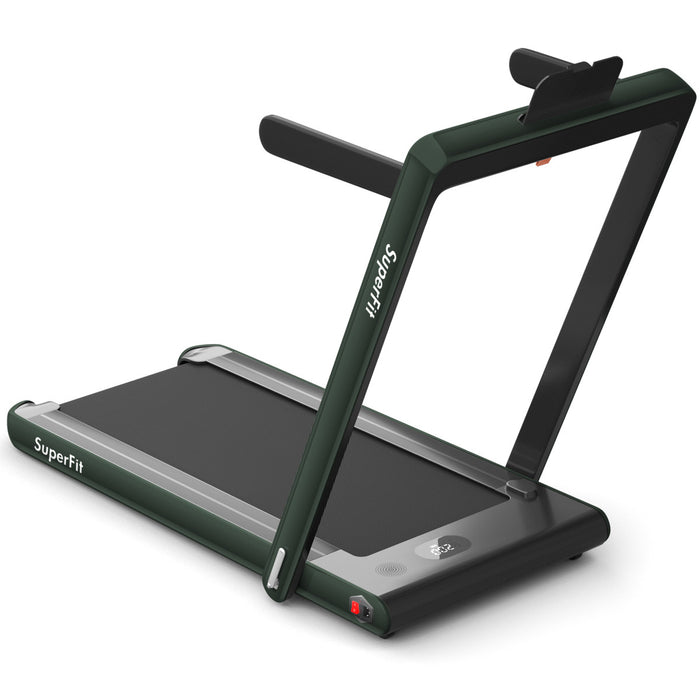 Superfit 2.25hp 2 In 1 Dual Display Folding Treadmill Jogging Machine W/app Control Green