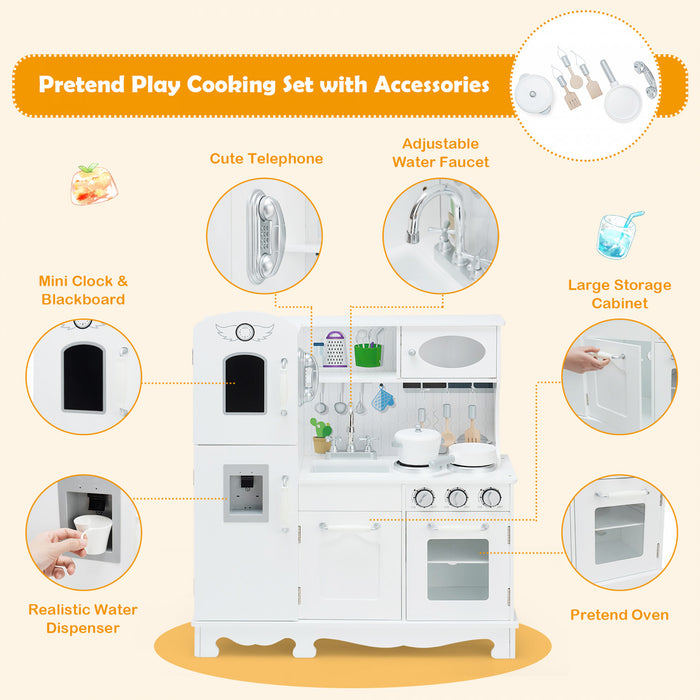 Costway Play Kitchen Pretend Play Cookware Set Toys For Kids W/ Water Dispenser
