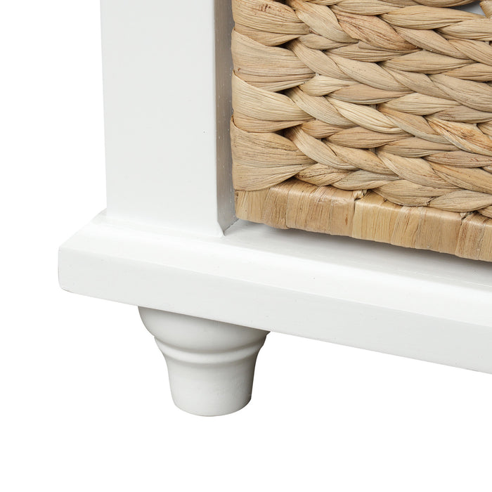 Harvey Solid Wood Storage Bench With Drawers And Rattan Baskets - White
