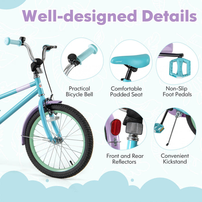 Costway 18\" Kids Bike With Adjustable Saddle Handlebar Removable Training Wheels Handbrake Blue