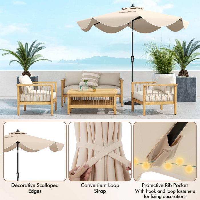Costway 9 FT Patio Umbrella 2-Tier Market Table Umbrella with Crank Handle & 8 Ribs Beige