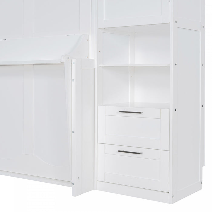Joyce Closet Queen Murphy Bed With Drawers And Shelves - White