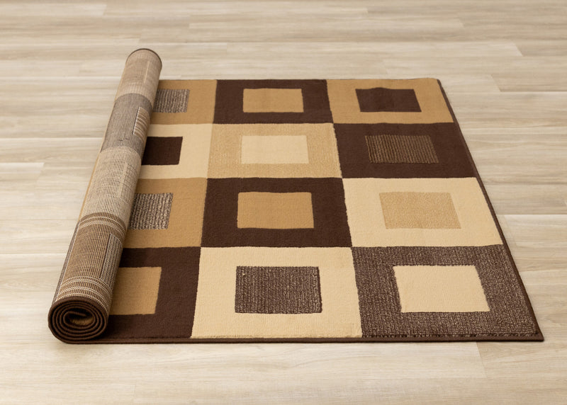 Florence Brown Beige Layered Squares Rug, 7'9\" x 10'6\" Indoor Area Rug