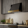 Forno Vittorio 36-Inch Wall Mount Range Hood, Black with Antique Brass Trim- FRHWM5078-36BLK | Hotte murale Vittorio de 36 po, noir avec garniture en laiton antique-FRHWM5078-36BLK