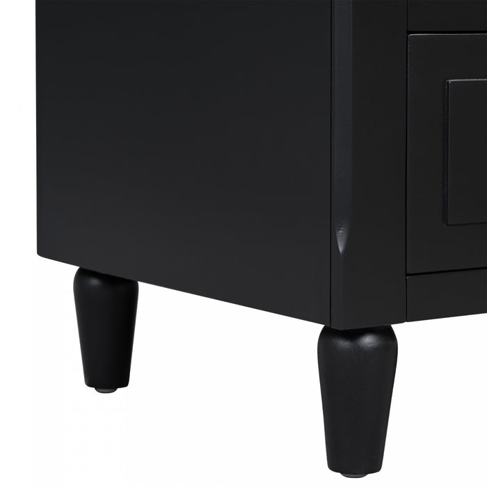 U_Style 28 Inch Painted Nightstand with 3 Smooth-Glide Drawers and Rubberwood Legs, Black