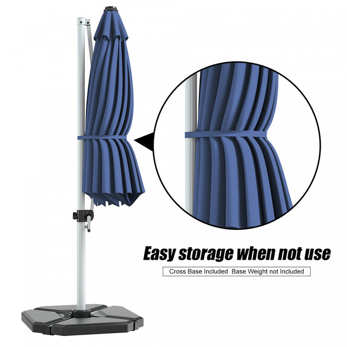 11' Patio Cantilever Offset Umbrella 360° Rotation Outdoor Tilt Blue