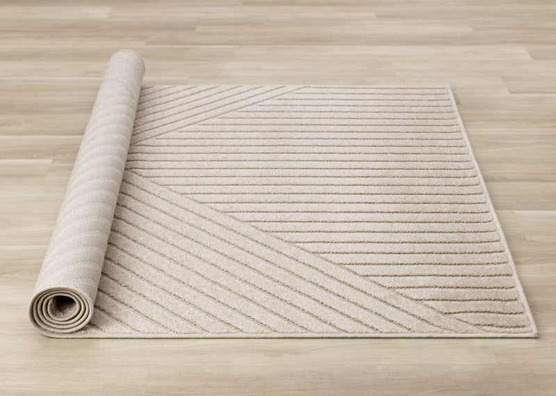 Oslo Beige Angled Striped Design Rug, 7'10\" x 10'6\" Indoor Area Rug