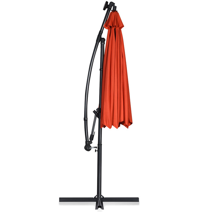 Costway 10FT Patio Offset Umbrella Solar LED 360degrees Rotation Orange