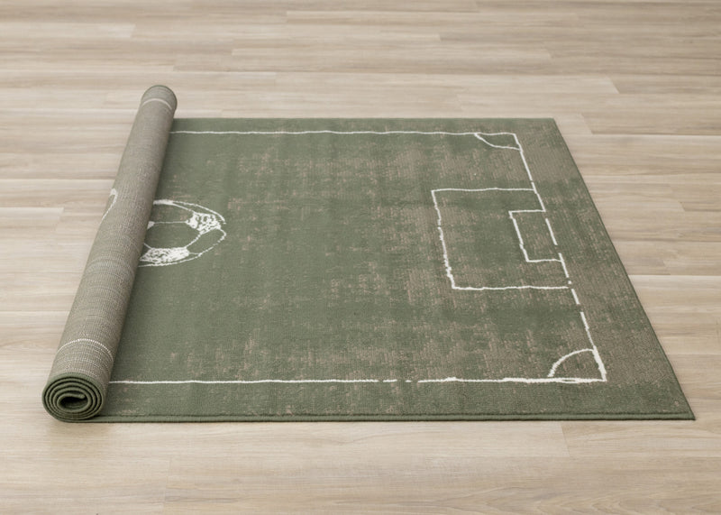 Florence Green Brown White Soccer Field Rug, 7'9\" x 10'6\" Indoor Area Rug