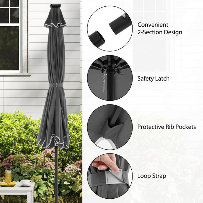 Costway 10 FT Solar Patio Umbrella with 24 LED Lights 8 Ribs & Tilt Adjustment Gray