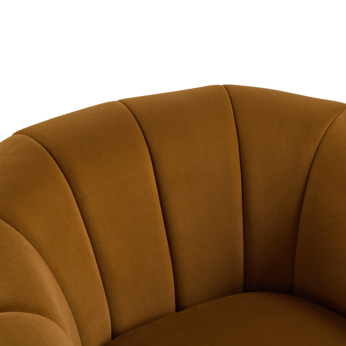 Vela Modern Velvet Swivel Club Chair with Tub Design, Black, Caramel