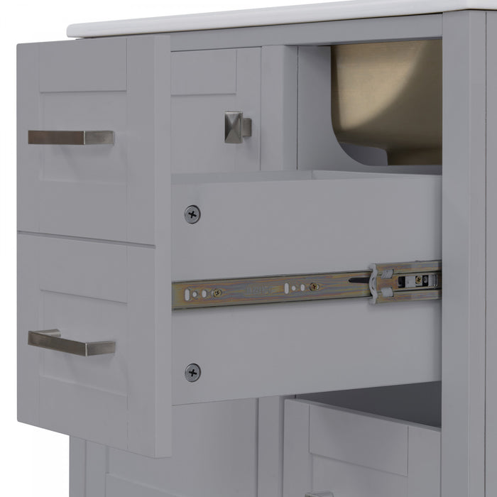 Oliver Solid Wood Bathroom Vanity with Sink Combo and Smart Storage, Grey