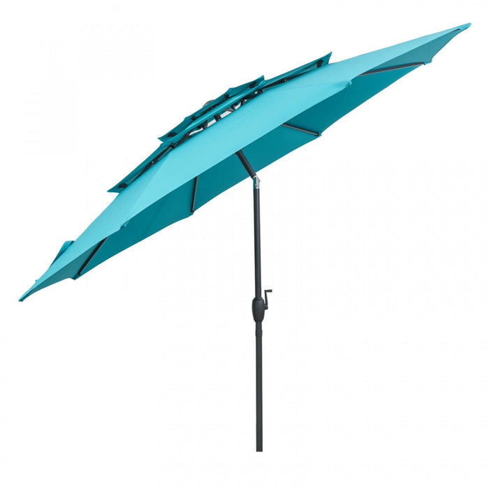 Costway 10 ft 3-tier Vented Patio Umbrella Large Market Table Umbrella Outdoor Sun Shade Turquoise
