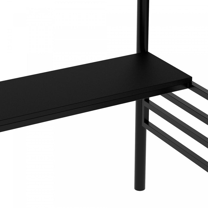 Cherry Twin Loft Space-saving Metal Bed With Desk, Led Light, Black