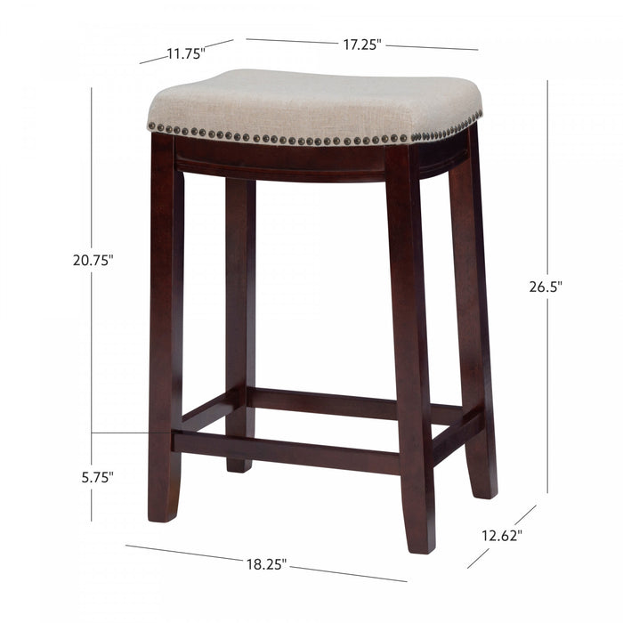 Claridge Linen-Look Fabric Backless Counter-Height Stool - Dark Walnut