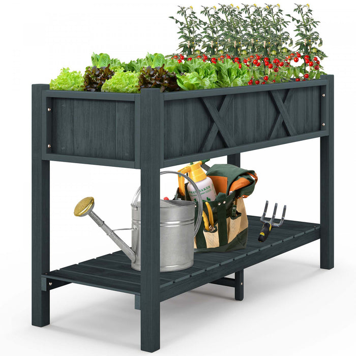Costway Hips Raised Garden Bed Poly Wood Elevated Planter Box With Legs, Storage Shelf Black