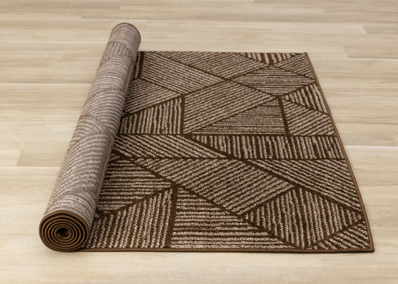 Covington Brown Taupe Striped Geometric Design Rug, 6'7\" x 9'10\" Indoor Area Rug